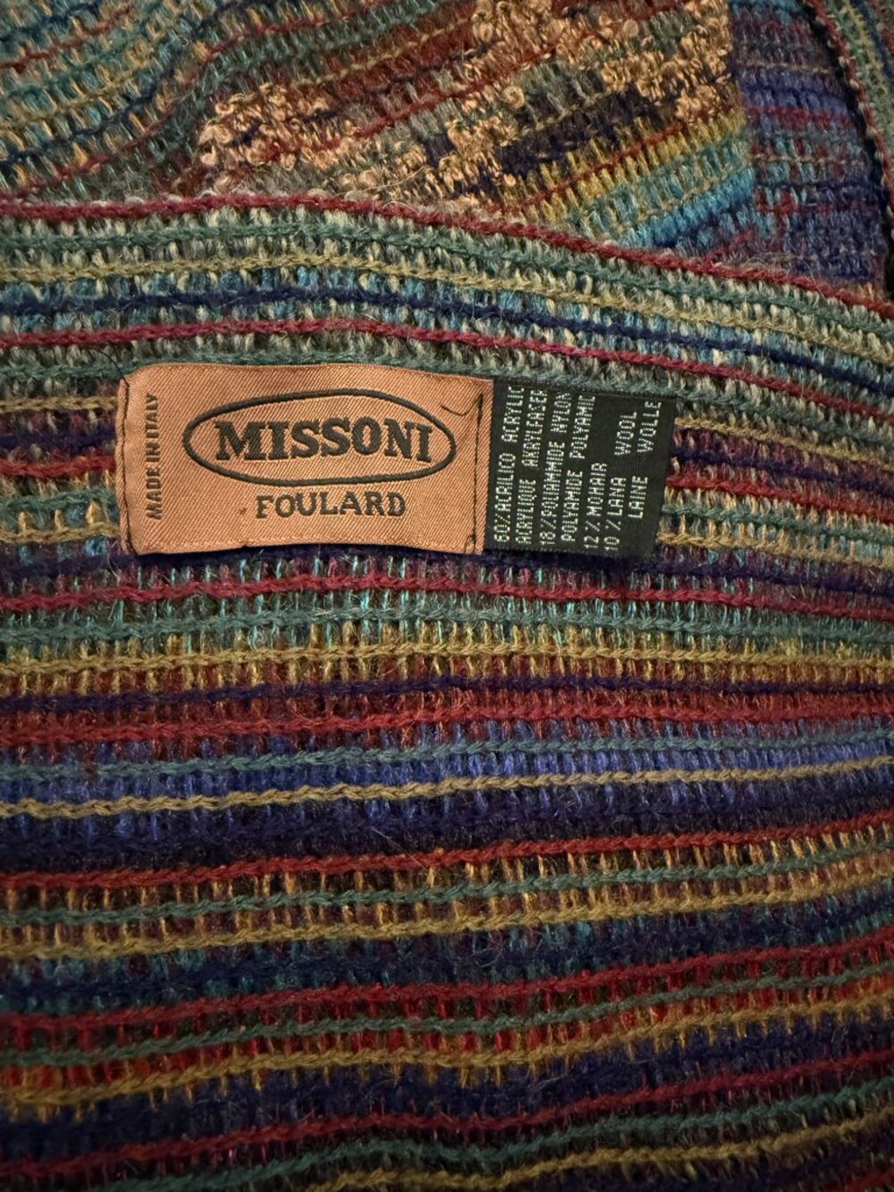 Missoni Vintage Large Knit Multicolor Scarf Shawl Wrap Mohair Wool Italy Fringe - Picture 9 of 10